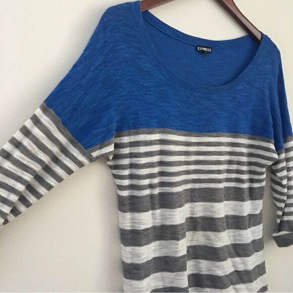 EXPRESS Stripe Knit Blue, White, Gray Top | Size Medium - Picture 1 of 6